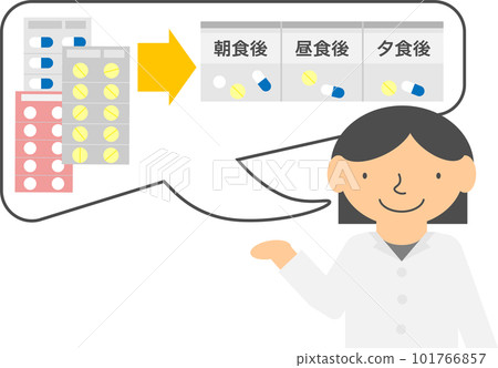 Illustration of a pharmacist guiding the packaging of medicine 101766857