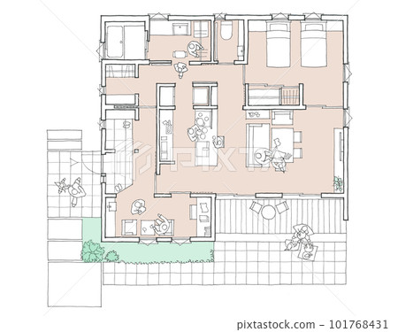 帶木甲板和愛好空間的最終住所（顏色） 101768431