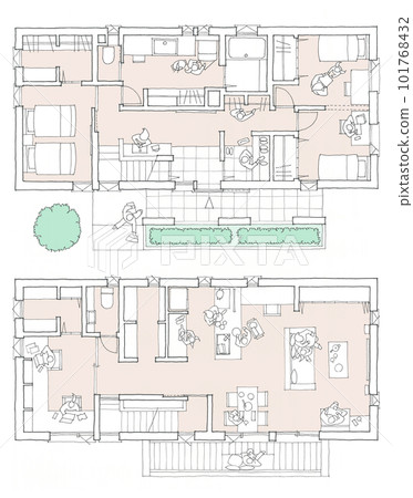 二樓帶家庭工作區的客廳佈局(彩色) 二樓帶家庭工作區的客廳佈局(彩色) 101768432