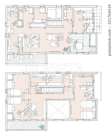 Layout of LDK atrium living room connected to Japanese-style room (color) 101768434
