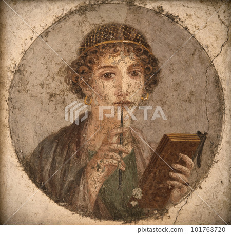 Fresco portrait of woman from Pompei ruins, ancient Rome, Italy Fresco portrait of woman from Pompei ruins, ancient Rome, Italy 101768720