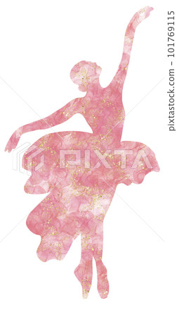 Watercolor dancing ballerina silhouette. Isolated dancing ballerina.Hand drawn classic ballet performance, pose.Young pretty ballerina women illustration. Can be used for postcard and posters. 101769115