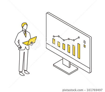 A businessman making a management strategy while looking at a graph A businessman making a management strategy while looking at a graph 101769497