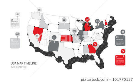 Infographic Map for Business. 4 Steps modern border. Element Usa map infographic diagram, presentation vector. 101770137