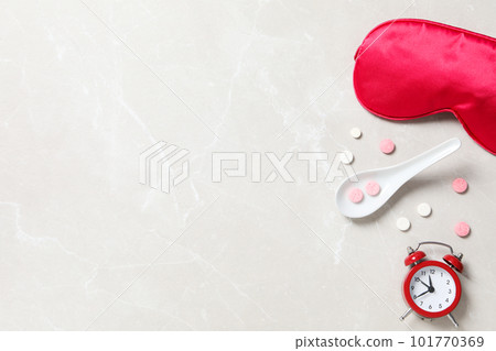 Insomnia and sleep problems composition with sleep mask, space for text 101770369