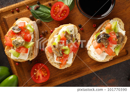 Toasts with tasty grilled vegetables, top view 101770390