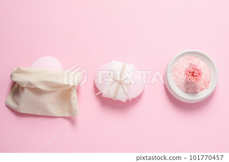Concept of bath and skin care accessories - soap 101770457