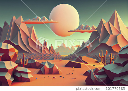 80s Retro Sci-Fi Futuristic Landscape Background, low poly modeling 80s Retro Sci-Fi Futuristic Landscape Background, low poly modeling 101770585