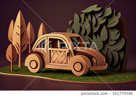 background eco car carbon neutral in wooden style, sustainable structure, carbon neutral 101770586