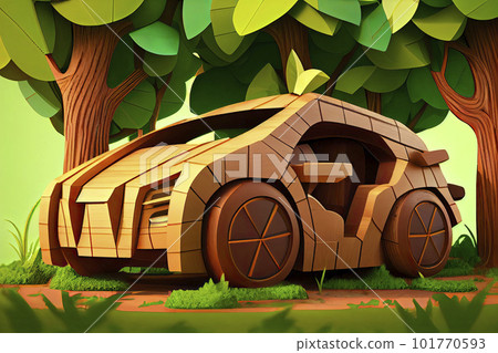 background eco car carbon neutral in wooden style, sustainable structure, carbon neutral 101770593