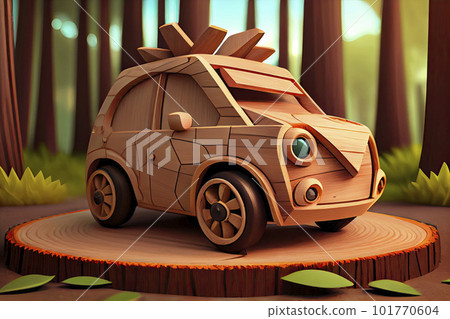 background eco car carbon neutral in wooden style, sustainable structure, carbon neutral 101770604