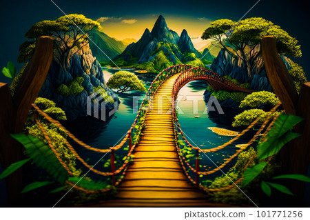 Painting of bridge over body of water Generative AI. 101771256