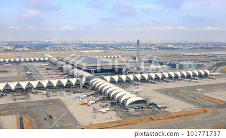 Aerial view over Suvarnabhumi Airport, View form high angle of Suvarnabhumi Airport bangkok. 101771737
