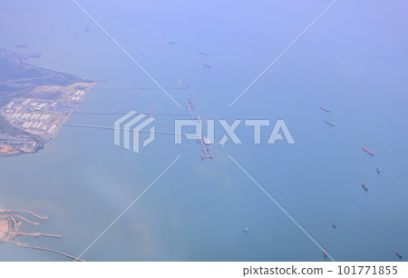 View from above, Jetty terminal for discharging Oil product from Tanker to transshipment terminal, malaysia. 101771855