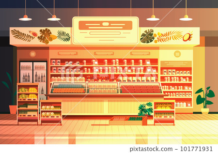 grocery supermarket with products shelves retail consumerism concept modern store interior horizontal grocery supermarket with products shelves retail consumerism concept modern store interior horizontal 101771931