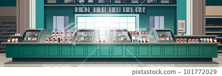 empty bakery interior shop showcase with fresh pastries sweets cakes and bread horizontal empty bakery interior shop showcase with fresh pastries sweets cakes and bread horizontal 101772029
