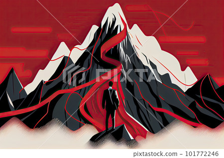 Business concept vector illustration of a businessman looking the red lines which leading to the top of a mountain 101772246