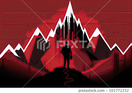 Business concept vector illustration of a businessman looking the red lines which leading to the top of a mountain Business concept vector illustration of a businessman looking the red lines which leading to the top of a mountain 101772252