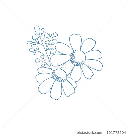 Cute flower icon on a white background, pale blue line drawing. Cute flower icon on a white background, pale blue line drawing. 101772504