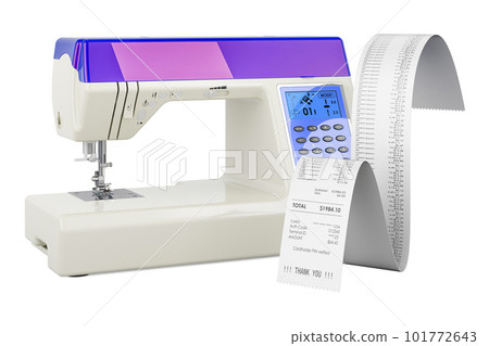 Electronic sewing machine with receipt print. 3D rendering 101772643