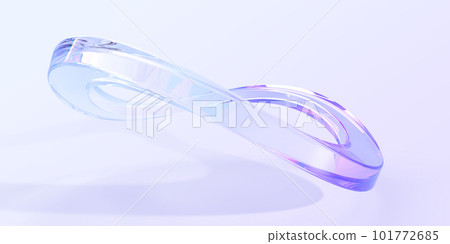 Abstract glass geometric figure in shape of infinity 3d render. Holographic wavy sculpture, transparent iridescent art object of crystal or plastic form isolated on purple background. 3D illustration 101772685