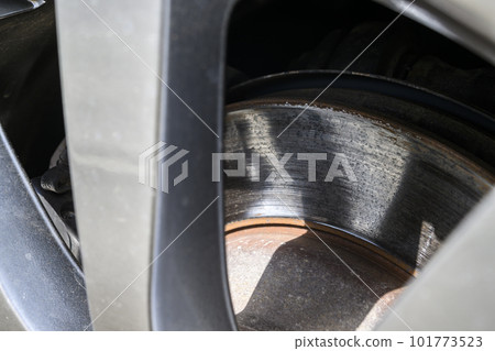 Brake rotor before replacement (before and after material) Brake rotor before replacement (before and after material) 101773523