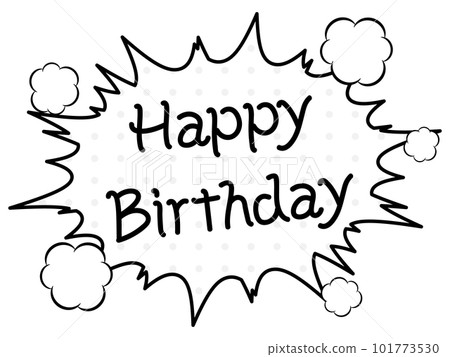 American comic-style thorny balloon Happy birthday handwritten characters 101773530