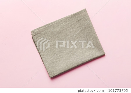 top view with gray kitchen napkin isolated on table background. Folded cloth for mockup with copy space, Flat lay. Minimal style 101773795