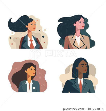 Vector woman avatars with different color of skin on white isolated background 101774018