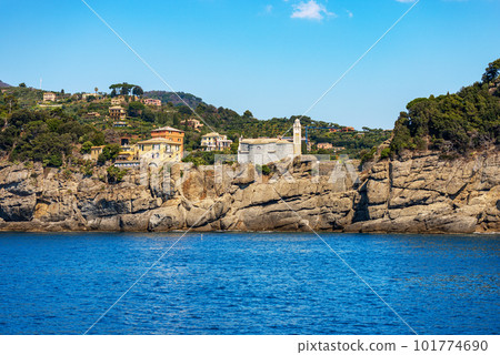 Rocky Coast of Portofino Village - Tourist Resort in Genoa Province Liguria Italy Rocky Coast of Portofino Village - Tourist Resort in Genoa Province Liguria Italy 101774690