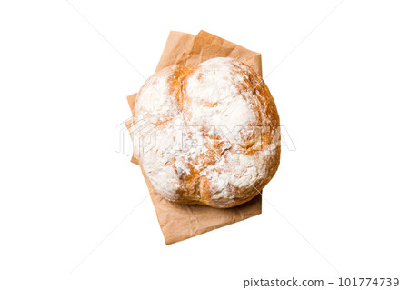 Fresh Homemade Whole Wheat Bread. bread on napkin isolated on white background, fresh bread top view 101774739