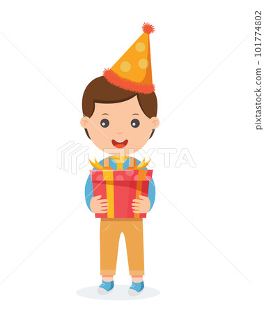 children with gift box celebrating a birthday party vector illustration 101774802