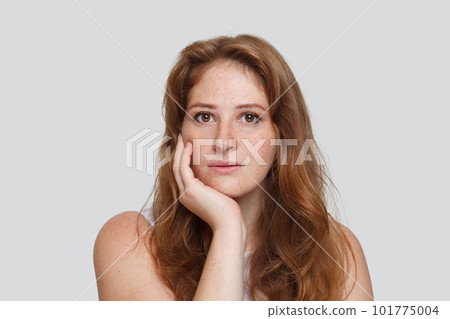 Cute redhead woman portrait. Beautiful female face 101775004