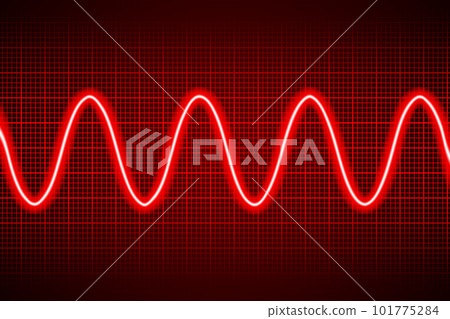 Abstract neon red cosine curve pattern on dark oscilloscope digital screen Abstract neon red cosine curve pattern on dark oscilloscope digital screen 101775284