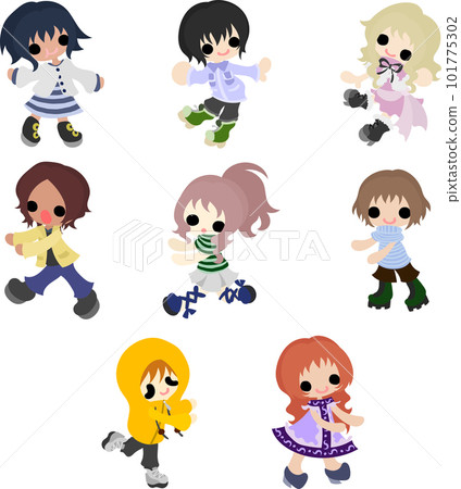 Icon set of cute children dressed in various fashions 101775302