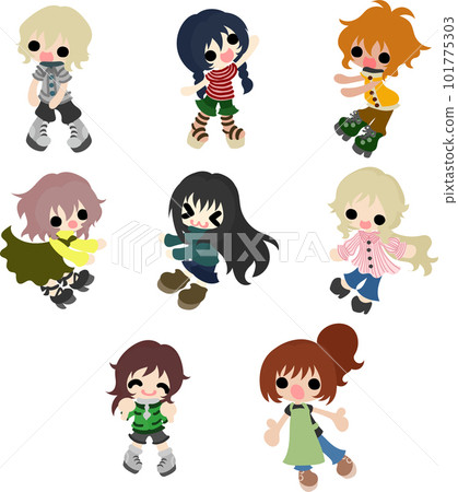 Icon set of cute children dressed in various fashions 101775303