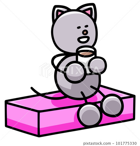 Illustration of Nyanmaru sitting and drinking a drink (horizontal version) cat Illustration of Nyanmaru sitting and drinking a drink (horizontal version) cat 101775330