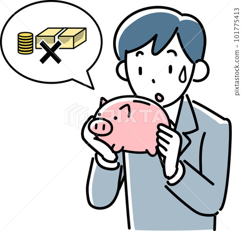 手裡拿著存錢罐陷入困境的商人上半身 手裡拿著存錢罐陷入困境的商人上半身 101775413