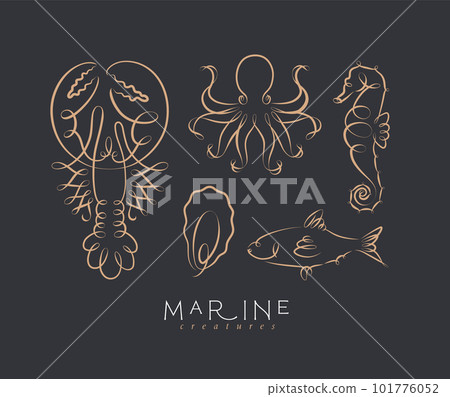 Filigree swirl sea creatures black 101776052