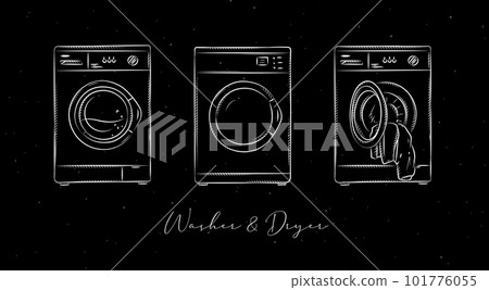 Washing machine and dryer graphic style black Washing machine and dryer graphic style black 101776055