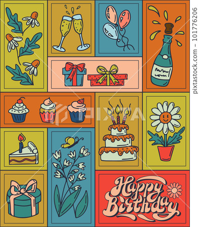 Trendy happy birthday graphic retro style poster 101776206