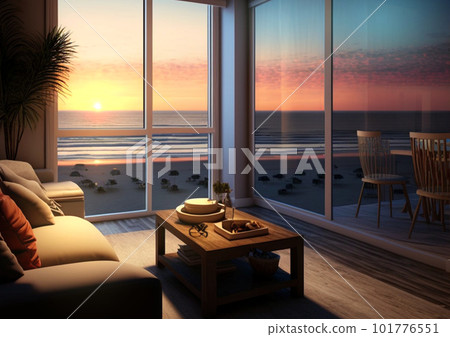 Sunset seen from a room with a deck Sunset seen from a room with a deck 101776551