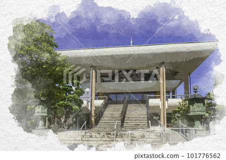 Watercolor style Yonago Shitamachi Shinkoji Main Hall Yonago City, Tottori Prefecture Watercolor style Yonago Shitamachi Shinkoji Main Hall Yonago City, Tottori Prefecture 101776562