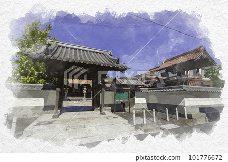 Watercolor style Yonago Shitamachi Fukugon-in Sanmon Gate Yonago City, Tottori Prefecture 101776672