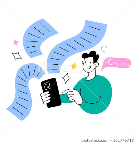 Person using AI chatbot to create lots of text, person typing a prompt using his smartphone, chat bot generating text, vector illustration Person using AI chatbot to create lots of text, person typing a prompt using his smartphone, chat bot generating text, vector illustration 101776718