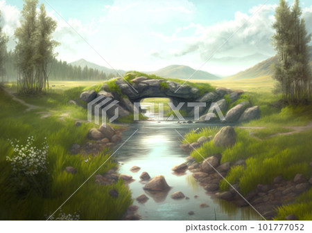 Natural scenery with a stone bridge Natural scenery with a stone bridge 101777052