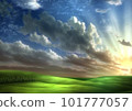 The setting sun and vivid meadows 101777057