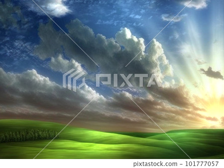 The setting sun and vivid meadows The setting sun and vivid meadows 101777057