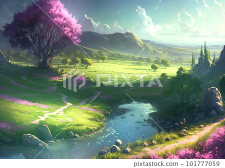 Grasslands that feel the arrival of spring Grasslands that feel the arrival of spring 101777059