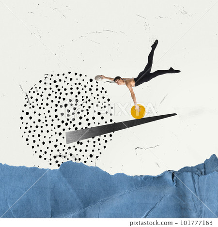 Muscular, athletic, young man playing water polo. Abstract design elements. Contemporary art collage. Muscular, athletic, young man playing water polo. Abstract design elements. Contemporary art collage. 101777163